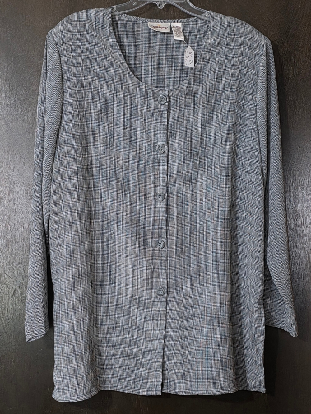 Vintage Worthington Tall Button Front Plaid Tunic Top Women's Size XL